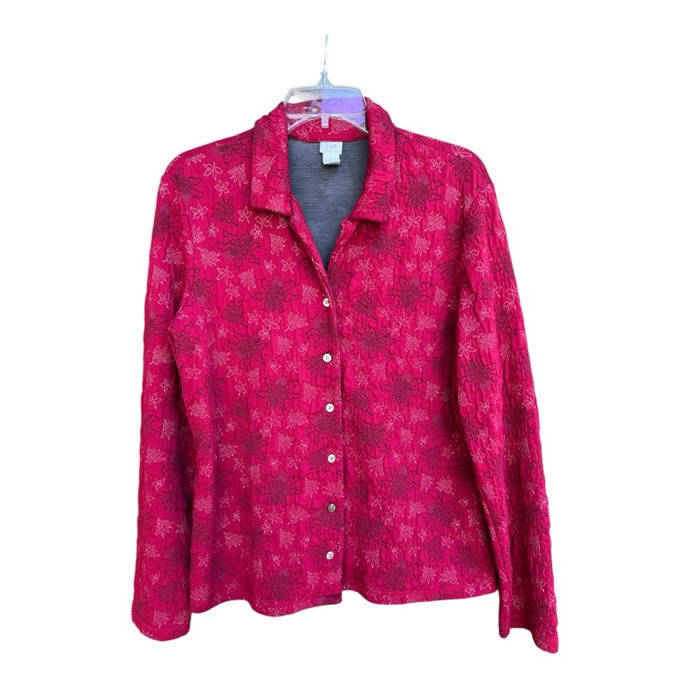 J. Jill Textured Women’s Light Jacquard Jacket/Shacket Button-Up Red Black SZ L